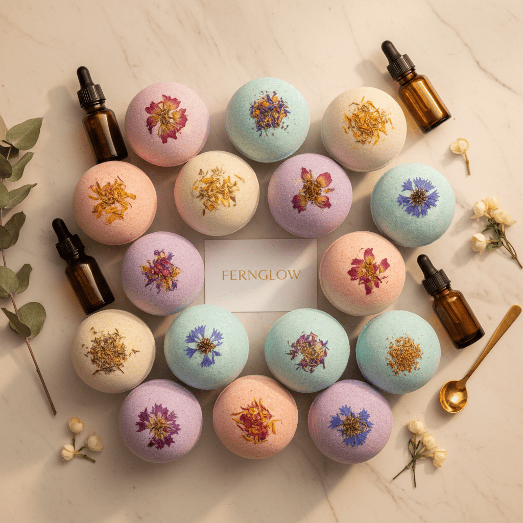 Bath Bomb Set Handmade Natural 12 Pieces - Fernglow
